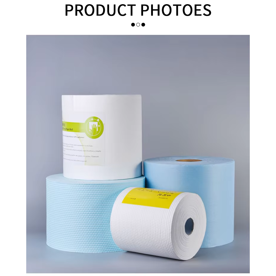 Lofri-olje-vann-absorberende-industrielle-blå-renrom-verksted-støvfrie-rengjøringsservietter-rull-Kina-fabrikk-engros-dot-break-eksport-kluter-tremasse-polyester